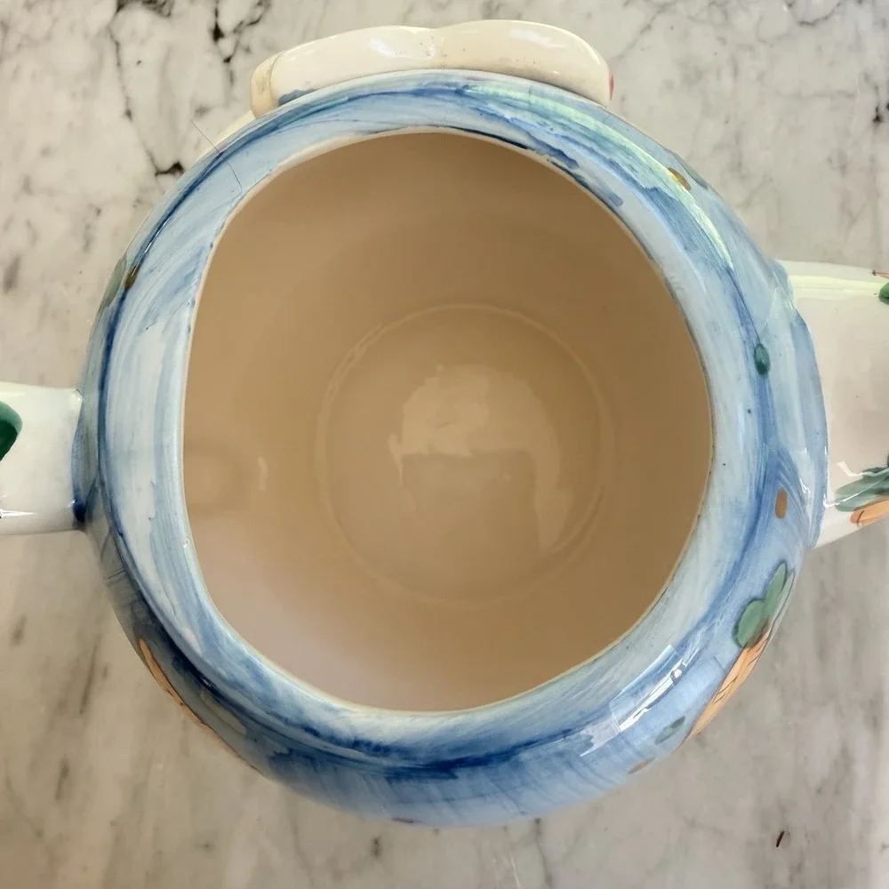 Vintage 90s Ceramic Easter Bunny Rabbit & Carrot Teapot with Lid Collectible‎